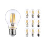 Multipack 10x Noxion Lucent con Filamento LED E27 Pera Clara 7W 806lm - 827 Luz muy Cálida | Regulable - Reemplazo 60W